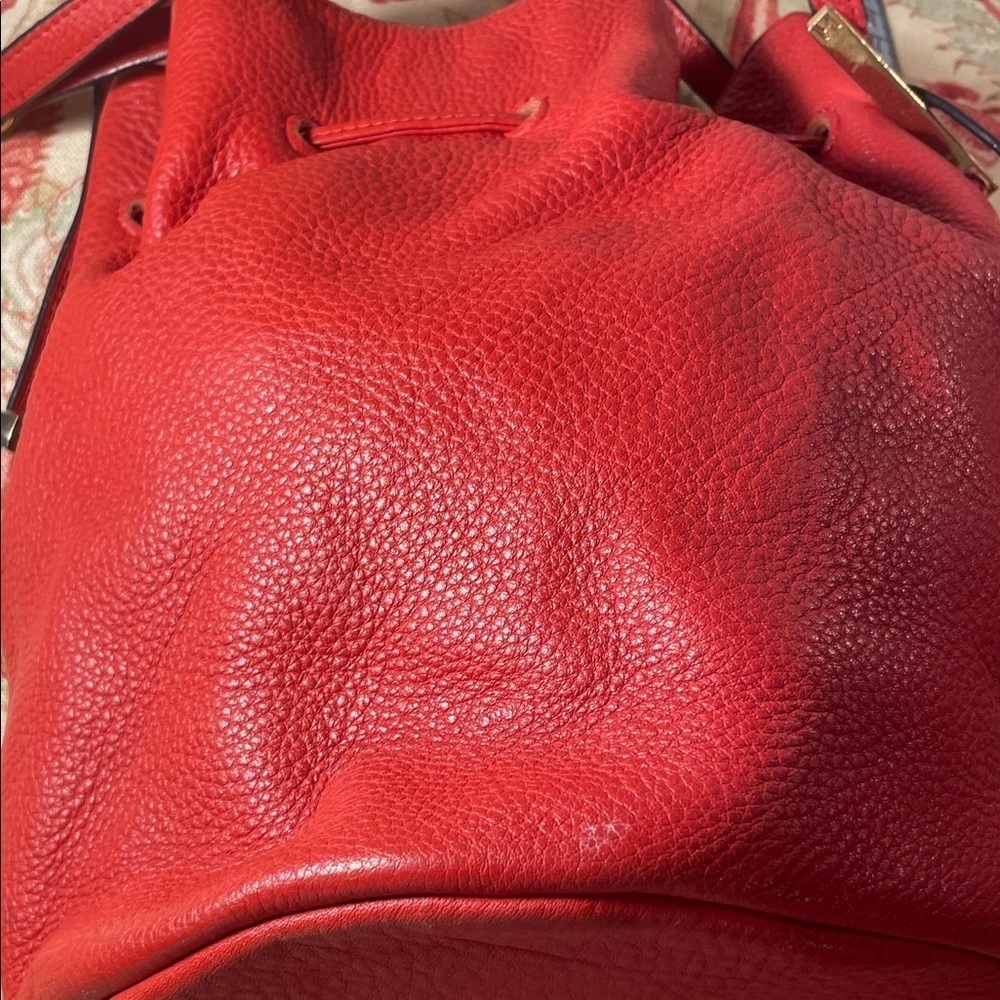 Halston Heritage Red Patchwork Ostrich Pebbled Burgundy Leather Hobo Bucket Bag - Picture 9 of 16